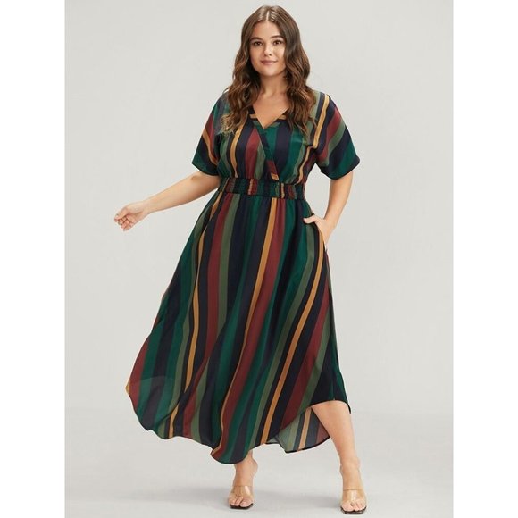 BloomChic Dresses & Skirts - BloomChic Women Stripe Dolman Wrap Maxi Dress Geometric Red Green Large 12 New